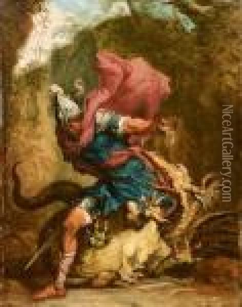 San Giorgio E Il Drago Olio Su Tavola Oil Painting - Salvator Rosa
