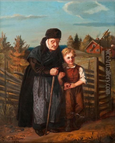 Aboy And His Grandmother Oil Painting - Alexandra Frostrerus