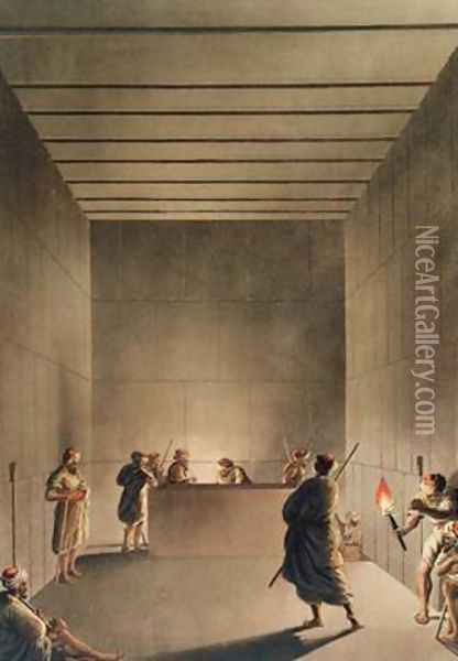 Chamber and Sarcophagus in the Great Pyramid of Gizah Oil Painting - Luigi Mayer