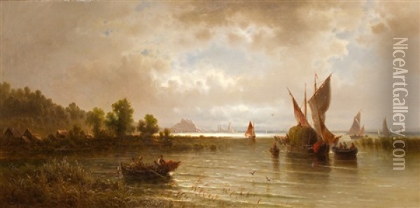 Fischerboote In Einer Lagune Oil Painting - Albert Rieger