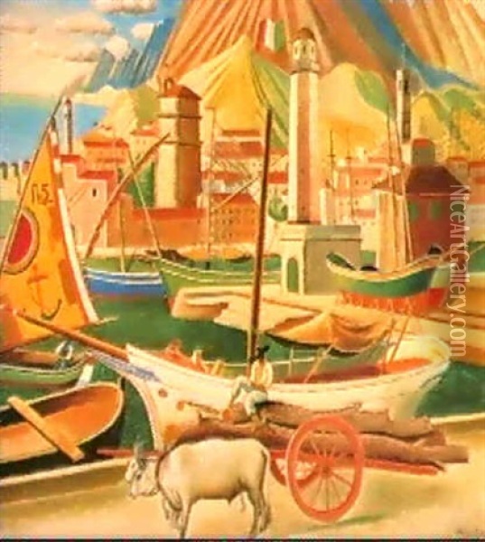 The Port Of Viareggio Oil Painting - Leander Engstroem the Elder