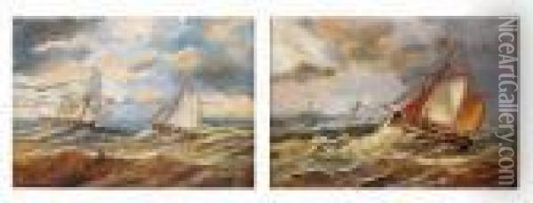 Sailing Boats In Choppy Seas Oil Painting - Christopher Mark Maskell