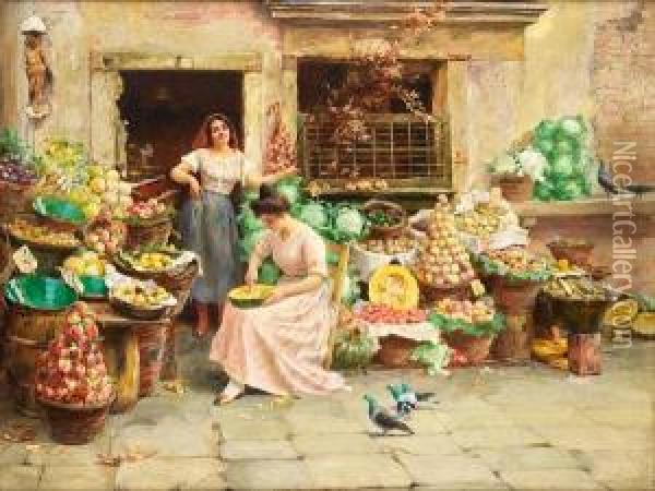 Fruit Sellers Oil Painting - Stefano Novo