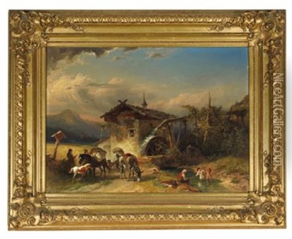 Landschaft Mit Muhle Und Figuraler Staffage Oil Painting - Franz Reinhold