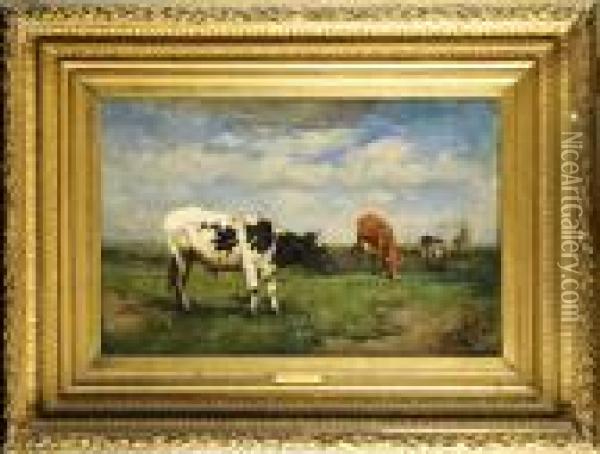 Les Vaches Oil Painting - Alfred Jacques Verwee