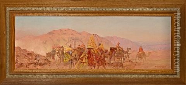 Le Crepuscule Rose Du Sahara, Algerie Oil Painting - Eugene F. A. Deshayes