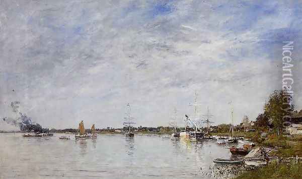 Boat Construction Docks at Lormont Oil Painting - Eugene Boudin