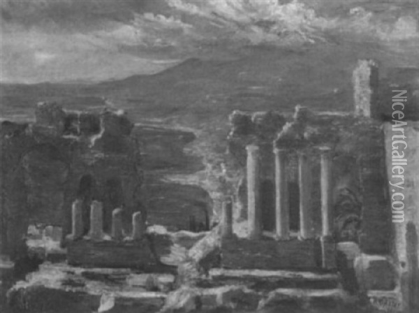 Das Romische Theater In Taormina Mit Dem Atna Im Hintergrund Oil Painting - Bernard Gobiet