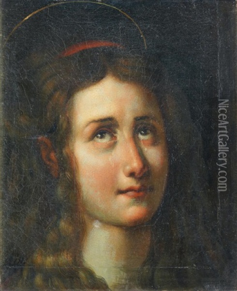 The Head Of A Female Saint In A Carved And Gilt Wood Frame Oil Painting - Giulio Cesare Procaccini