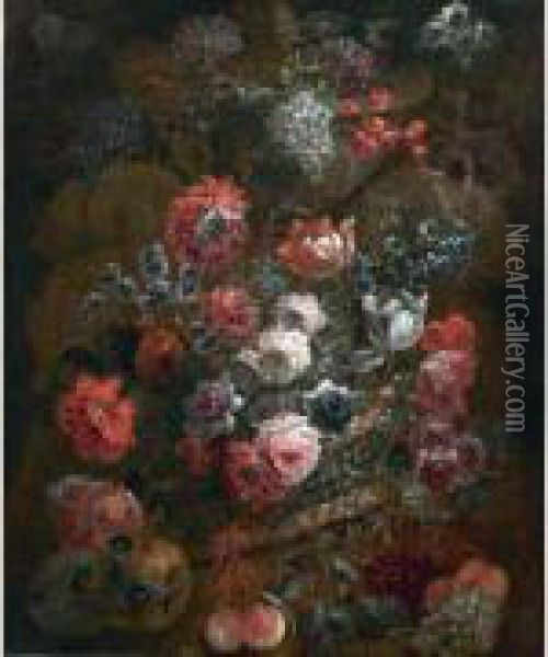 Panier De Fleurs Et Fruits Oil Painting - Jean-Baptiste Morel