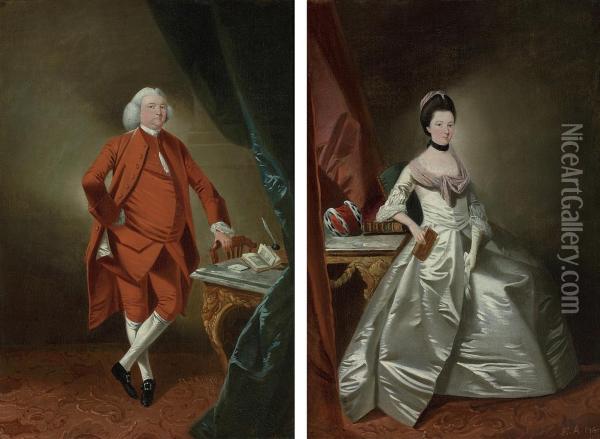 Portrait Of A Gentleman, And Portrait Of A Lady Oil Painting - Edward Alcock