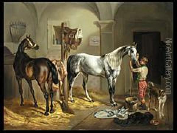 Im Pferdestall Oil Painting - Gustav Adolf Friedrich