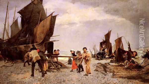 Au cabestan (With the capstan (Memories of the Port)) (or Souvenir D'yport) Oil Painting - Louis Robert Carrier-Belleuse