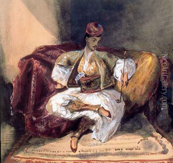 Seated Turk Smoking Oil Painting - Eugene Delacroix