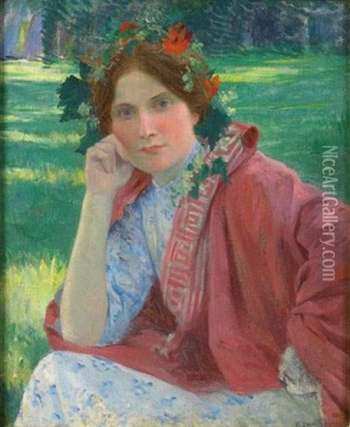 Jeune Femme Pensive Oil Painting - Leopold Franz Kowalski