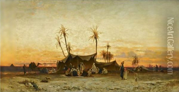 An Arab Encampment At Sunset Oil Painting - Hermann David Solomon Corrodi