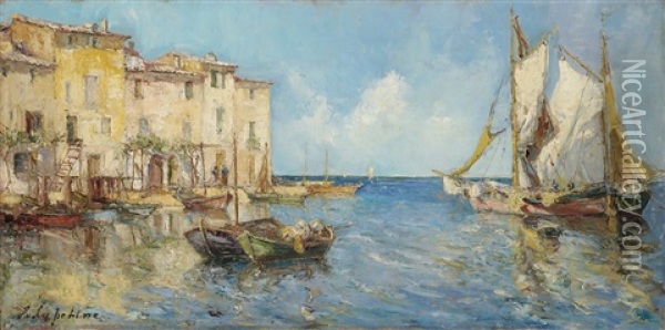 Barques Et Tartanes Aux Martigues Oil Painting - Georgi Alexandrovich Lapchine