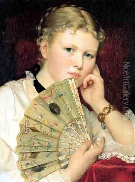 Girl with a Fan Oil Painting - Ladislas Wladislaw von Czachorski