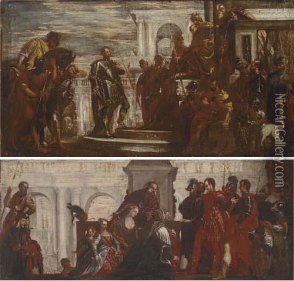 The Family Of Darius Before Alexander; And Saint Sebastian Before Diocletian Oil Painting - Paolo Veronese (Caliari)
