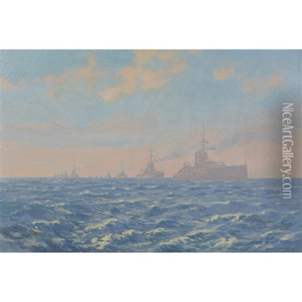 The Home Fleet Of England During The War With Germany, Year 1914-1915 Oil Painting - Alfred Jansson