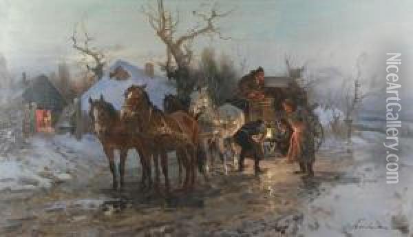 Naprawa Kola Oil Painting - Ignacy (Czeslaw Wasilewski) Zygmuntowicz