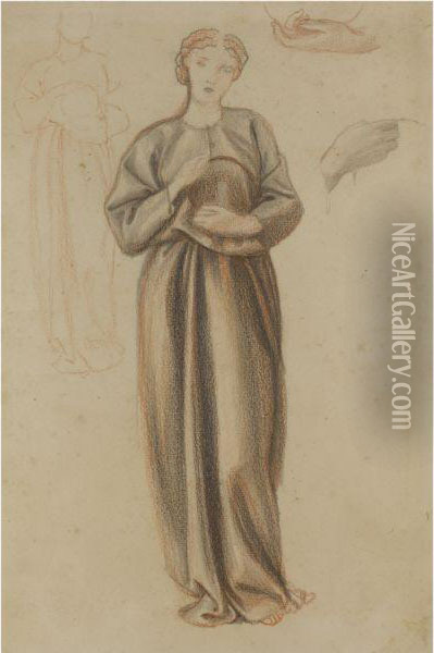 Study Of A Standing Female Figure Possibly For Morgan Le Fay Oil Painting - Sir Edward Coley Burne-Jones