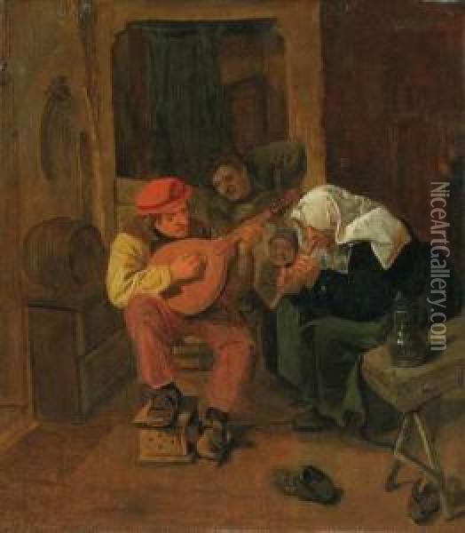 Peasants Making Music In An Interior Oil Painting - Harmen Fransz. Hals