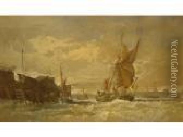 Shippingin Heavy Seas Off The Coast, Signed Oil Painting - Henry Andrews