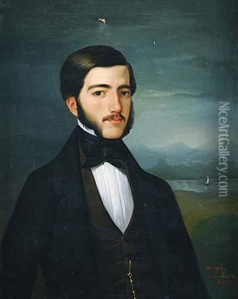 Retrato De Caballero Oil Painting - Manuel De Ojeda Y Siles