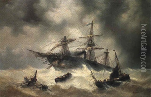 Skib I Havsnod Oil Painting - Francois-Etienne Musin