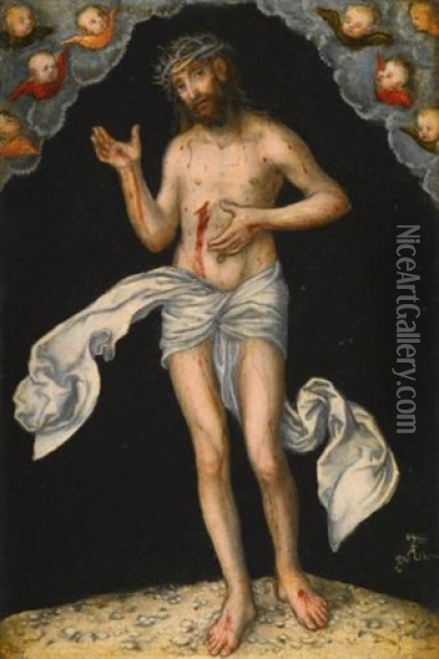 Christ As Man Of Sorrows Oil Painting - Lucas Cranach the Elder