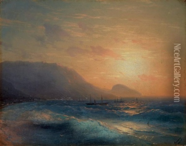 Coucher De Soleil A Yalta, 1880 Oil Painting - Ivan Konstantinovich Aivazovsky