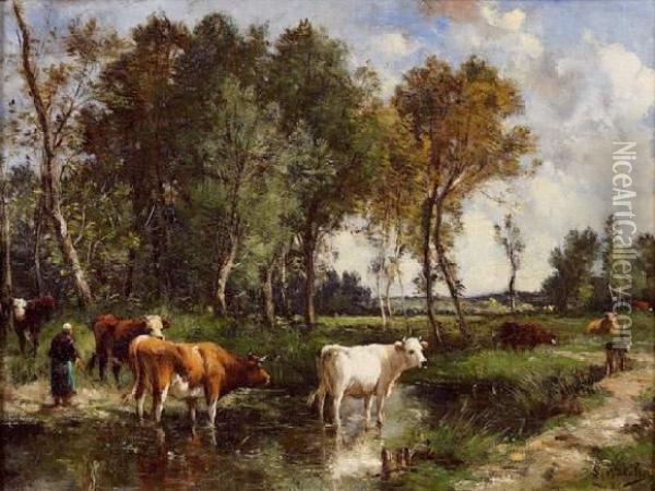 La Vachere Oil Painting - Louis-Francois-V. Watelin
