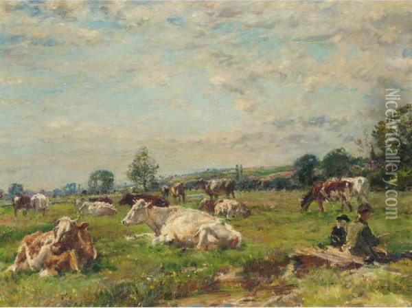 Cattle In A Meadow Oil Painting - William Mark Fisher