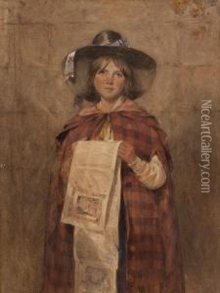 The Girl In A Red Cape Oil Painting - Octavius Oakley