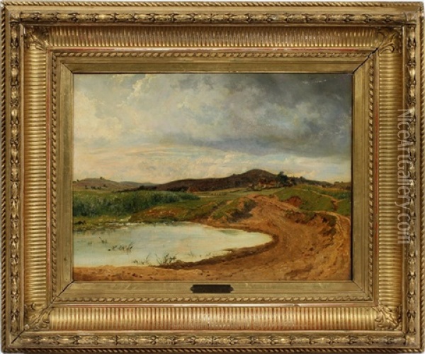 Hilly Landscape With Lake Oil Painting - Franz Steinfeld