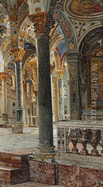 Cappella Palatina In Palermo, Sicily Oil Painting - Josef Theodor Hansen
