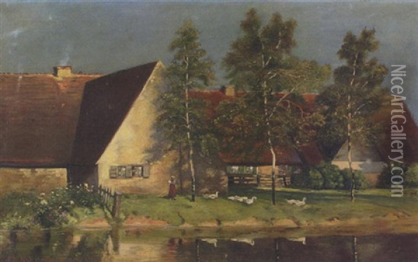 Bauernhof Am Wasser Oil Painting - Paul Wilhelm Keller-Reutlingen