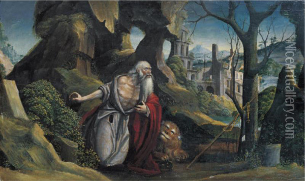 Saint Jerome In A Rocky Wooded Landscape Oil Painting - Defendente Ferrari