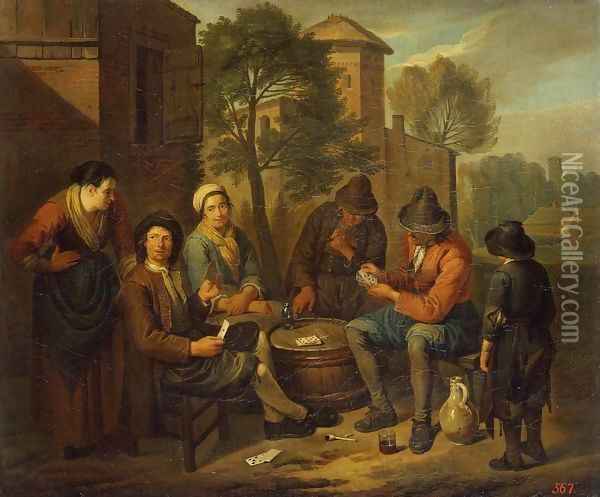 Peasants Playing Cards Oil Painting - Norbert van Bloemen