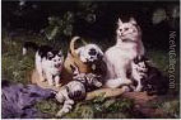 Kittens Galore Oil Painting - Julius I Adam