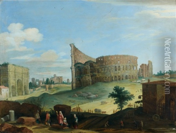 Le Colisee Et De L'arc De Constantin, Rome Oil Painting - Willem van Nieulandt the Younger