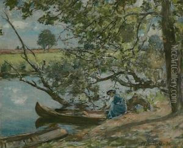 By The River Oil Painting - Alexander Ignatius Roche