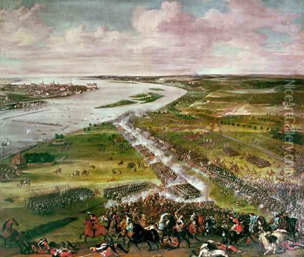Battle for the Crossing of the Dvina, 1701 Oil Painting - Anonymous Artist