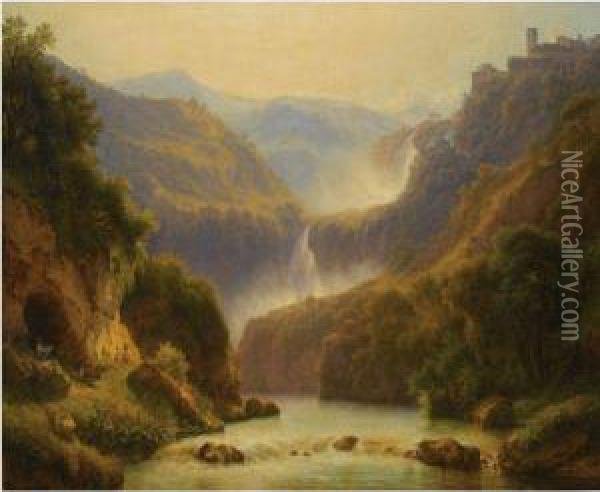 A View Of The Anio Valley Near Tivoli Oil Painting - Carl Morgenstern