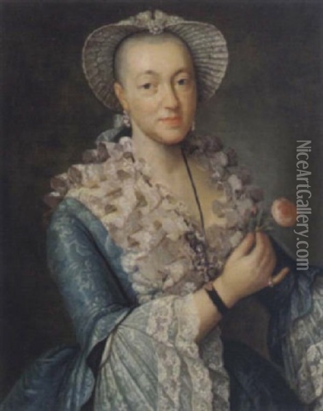 Bildnis Einer Dame Mit Diamantenem Brustkreuz Und Einer Rose Oil Painting - Christoph Nikolaus Kleemann