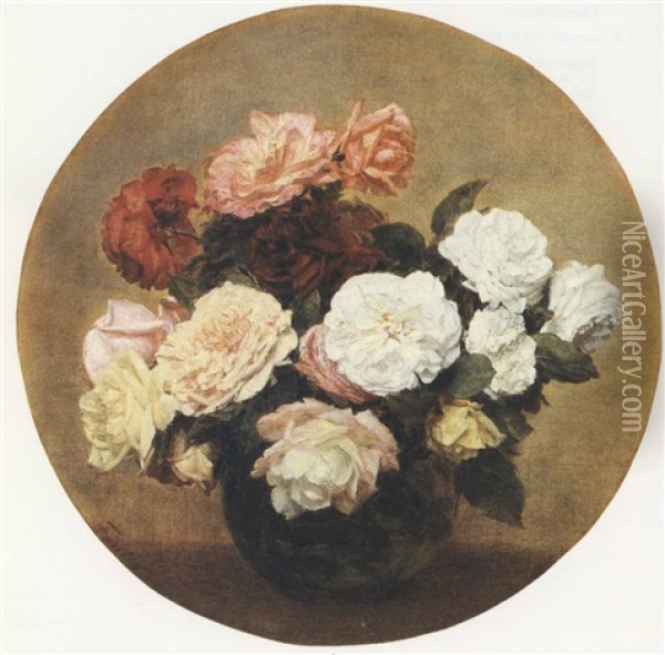 Grand Bouquet De Roses Oil Painting - Henri Fantin-Latour