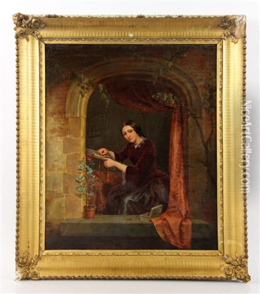 Lady In Window Oil Painting - Adrien Joseph Verhoeven-Ball