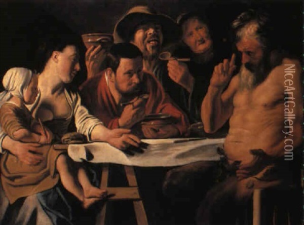 Der Satyr Bei Der Bauernfamilie Oil Painting - Jacob Jordaens