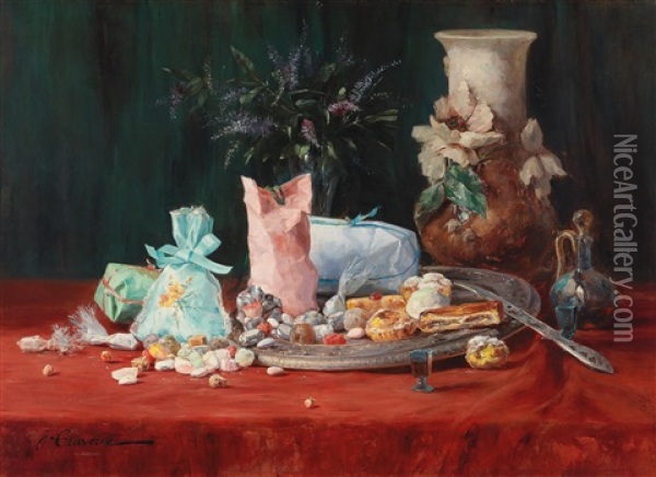 Still Life With Confectionary Oil Painting - Jules-Justin Claverie